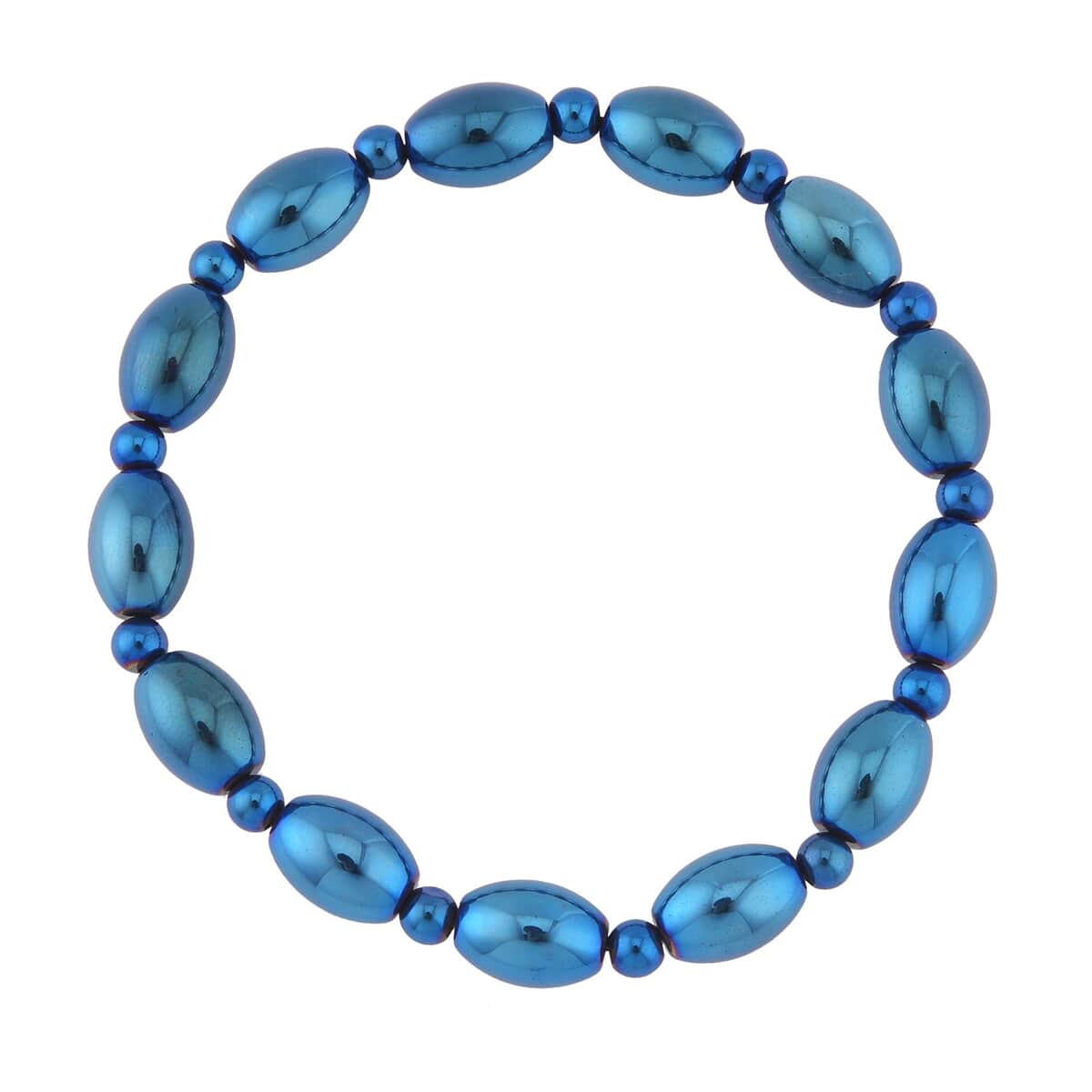 Blue Plated Hematite Beaded Stretch Bracelet 115.00 ctw image number 0