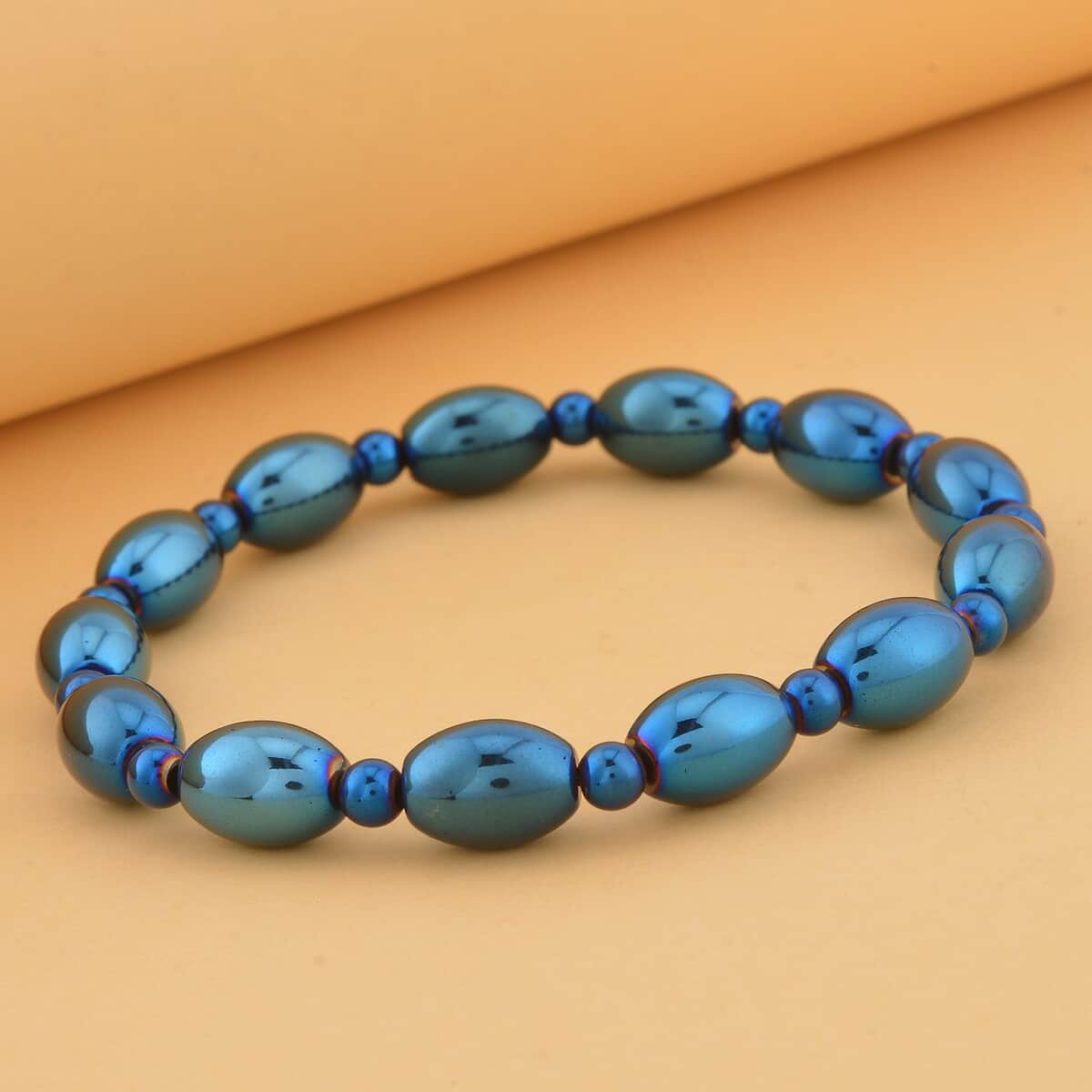 Blue Plated Hematite Beaded Stretch Bracelet 115.00 ctw image number 1