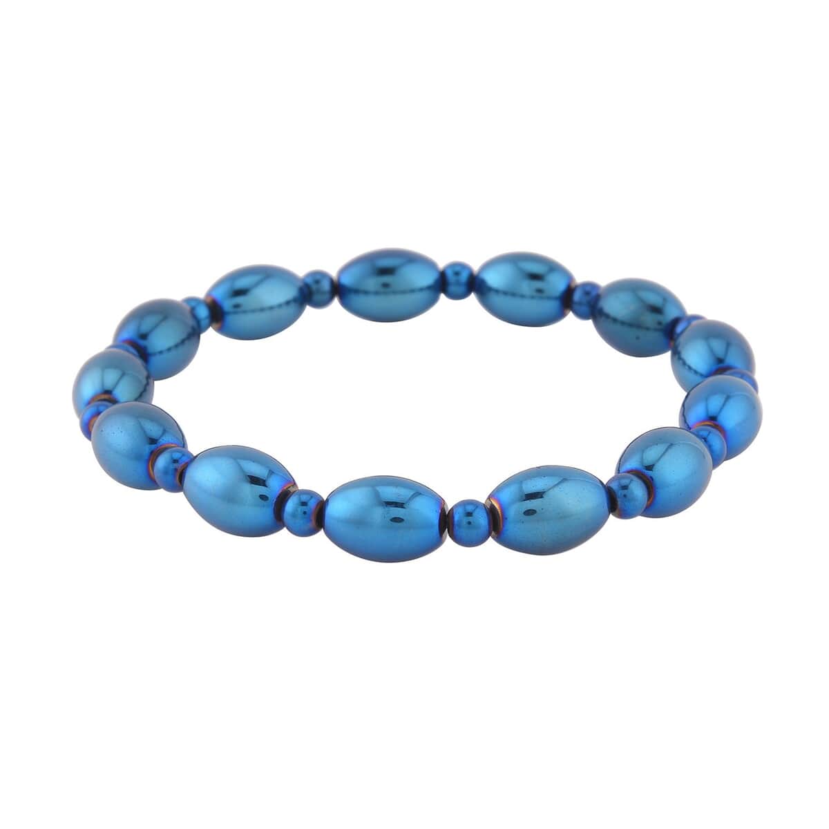 Blue Plated Hematite Beaded Stretch Bracelet 115.00 ctw image number 2