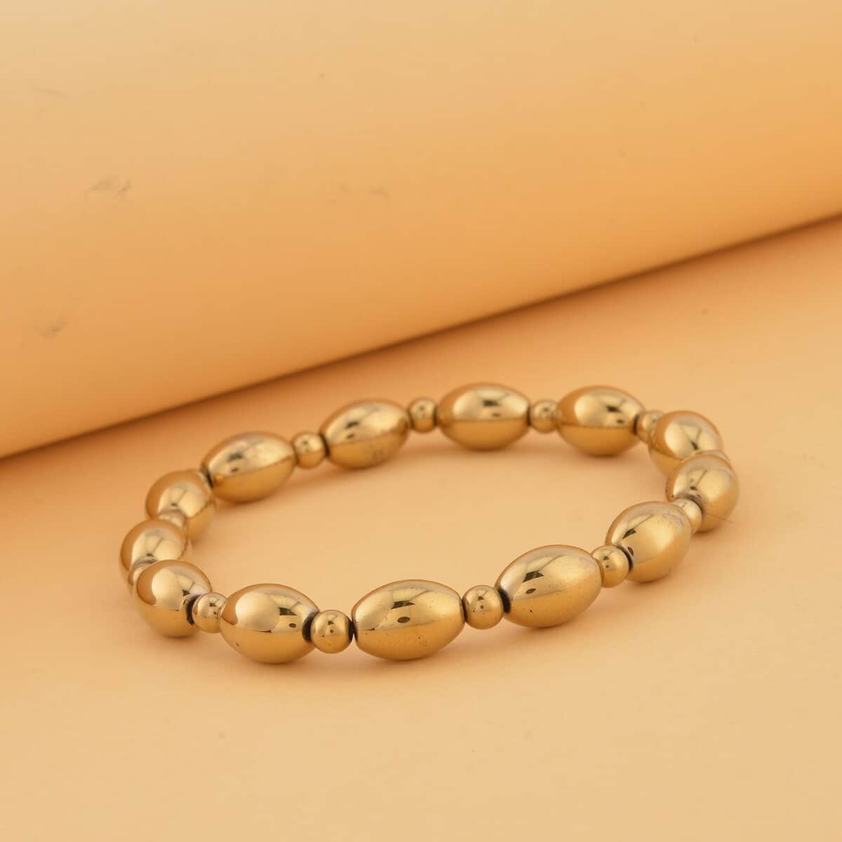 Yellow Gold Plated Hematite Beaded Stretch Bracelet 115.00 ctw image number 1