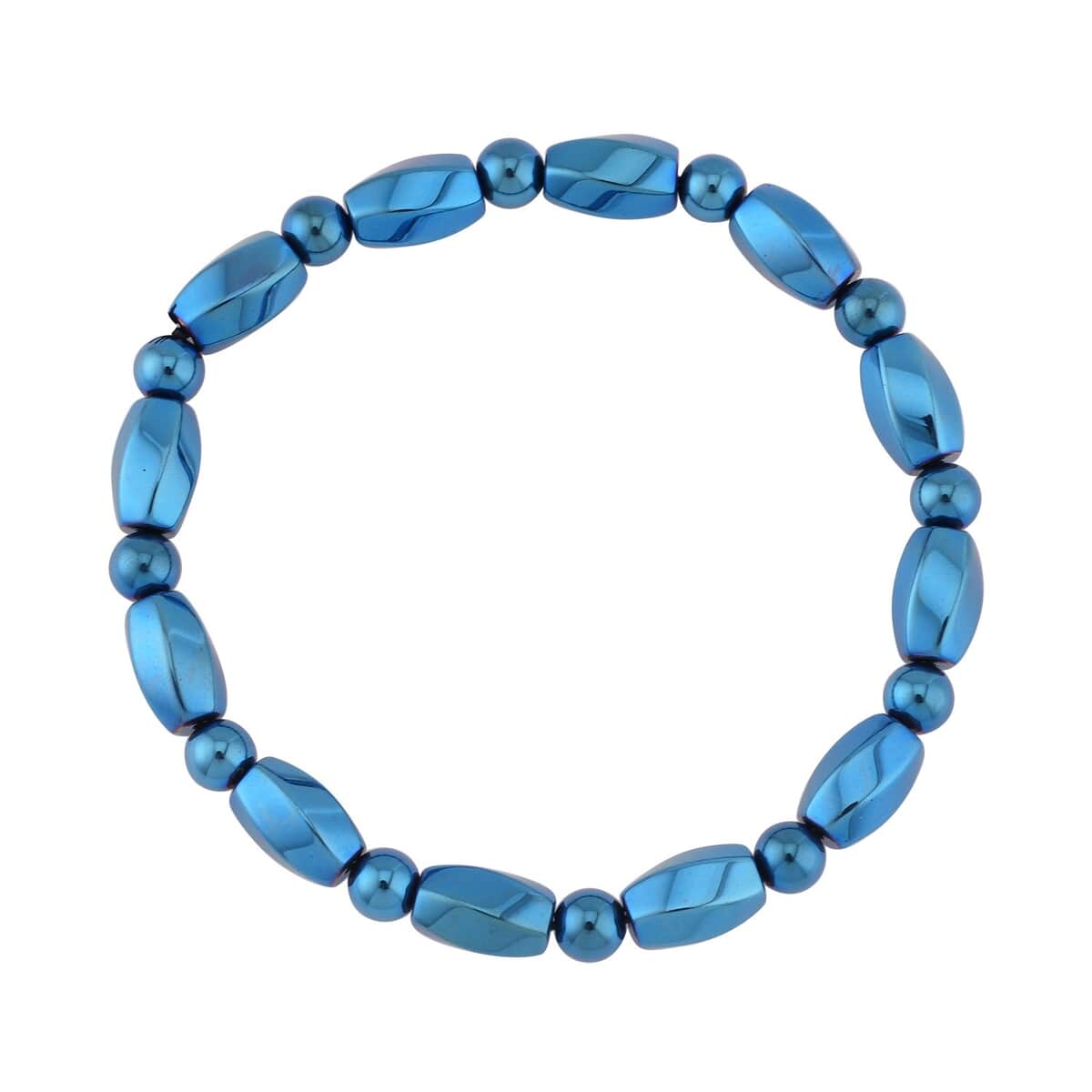Blue Color Plated Hematite Beaded Stretch Bracelet 353.50 ctw image number 0