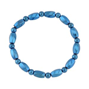 Blue Color Plated Hematite Beaded Stretch Bracelet 353.50 ctw