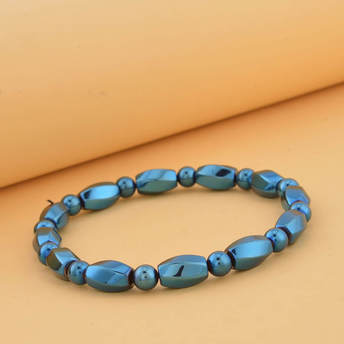 Blue Color Plated Hematite Beaded Stretch Bracelet 353.50 ctw image number 1