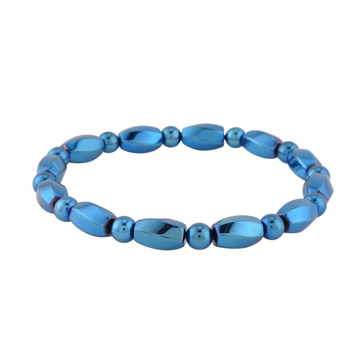 Blue Color Plated Hematite Beaded Stretch Bracelet 353.50 ctw image number 2