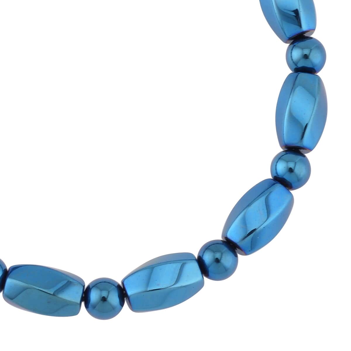 Blue Color Plated Hematite Beaded Stretch Bracelet 353.50 ctw image number 3