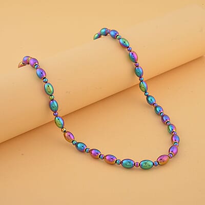 Mystic Color Hematite 326.50 ctw Beaded Necklace with Magnetic Clasp in Silvertone 20 Inches