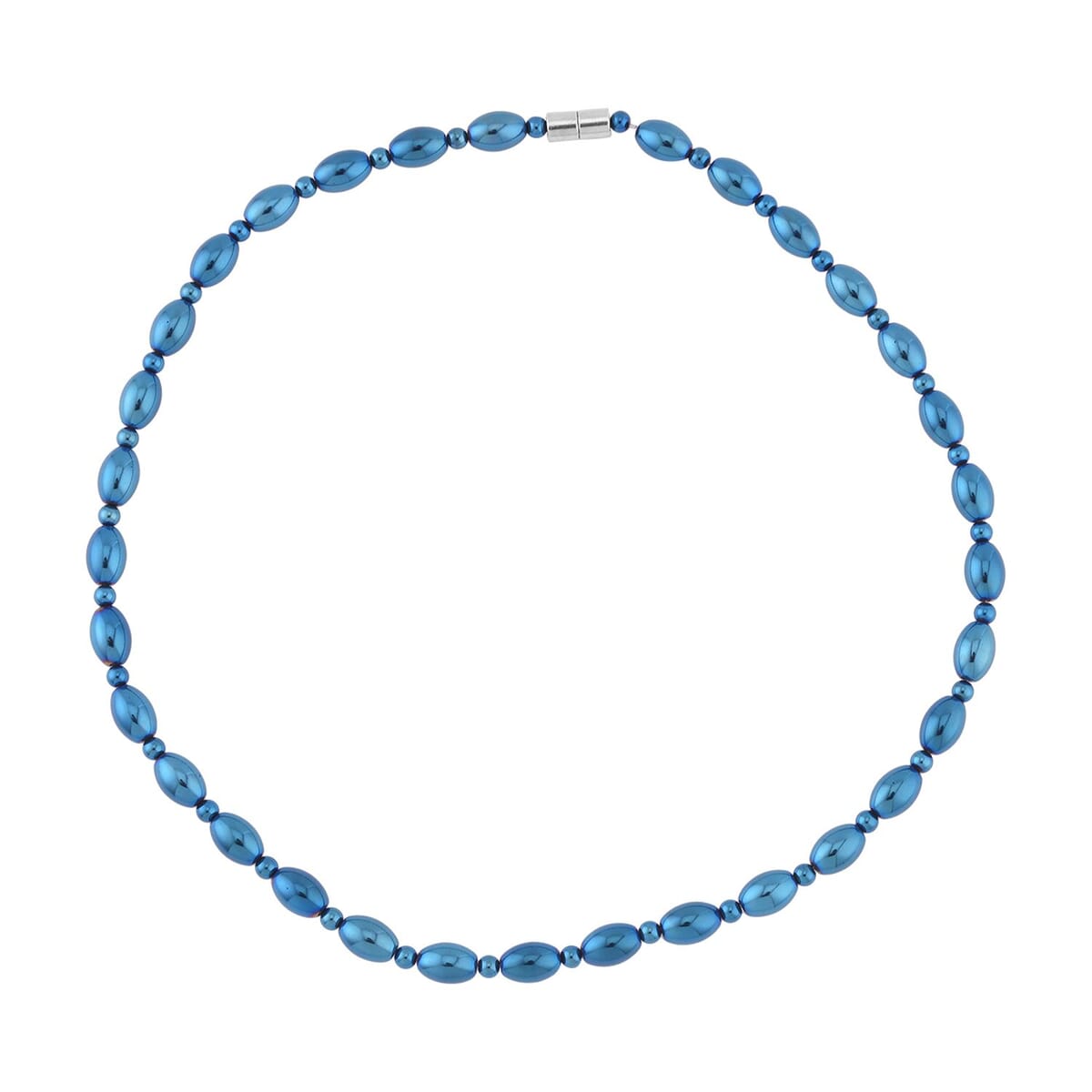 Blue Plated Hematite 326.50 ctw Beaded Necklace with Magnetic Clasp in Silvertone 20 Inches image number 0
