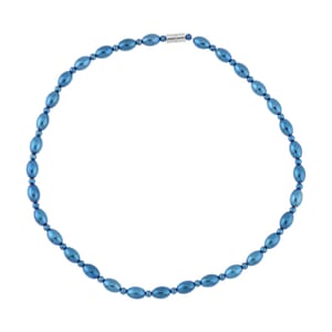 Blue Plated Hematite 326.50 ctw Beaded Necklace with Magnetic Clasp in Silvertone 20 Inches