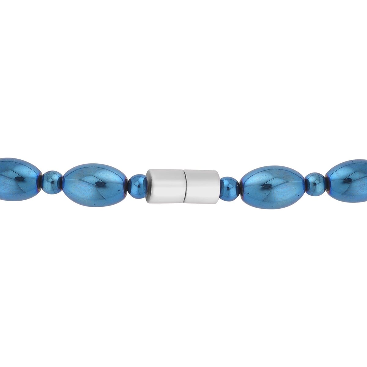 Blue Plated Hematite 326.50 ctw Beaded Necklace with Magnetic Clasp in Silvertone 20 Inches image number 3
