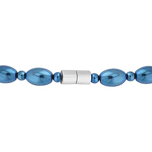Blue Plated Hematite 326.50 ctw Beaded Necklace with Magnetic Clasp in Silvertone 20 Inches