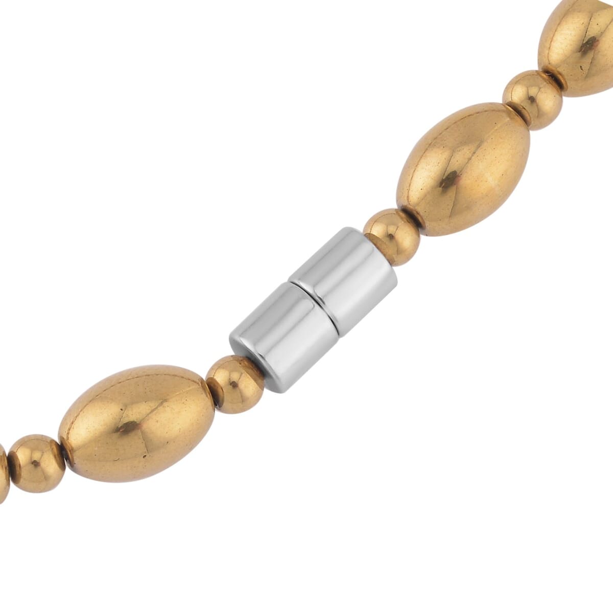 Yellow Gold Plated Hematite 326.50 ctw Beaded Necklace 20 Inches with Magnetic Clasp in Silvertone 20 Inches image number 3