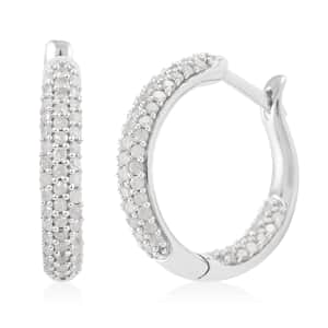 Diamond Hoop Earrings in Platinum Over Sterling Silver 1.00 ctw