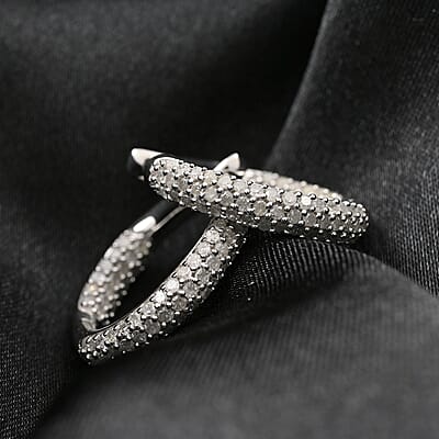 Diamond Hoop Earrings in Platinum Over Sterling Silver 1.00 ctw