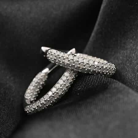 Diamond Hoop Earrings in Platinum Over Sterling Silver 1.00 ctw image number 1