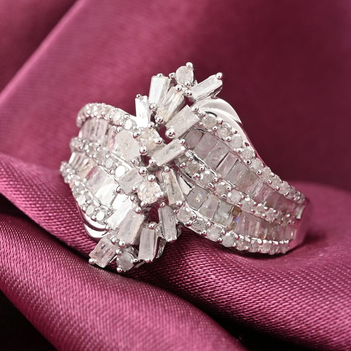Diamond Ring in Platinum Over Sterling Silver 1.75 ctw image number 1