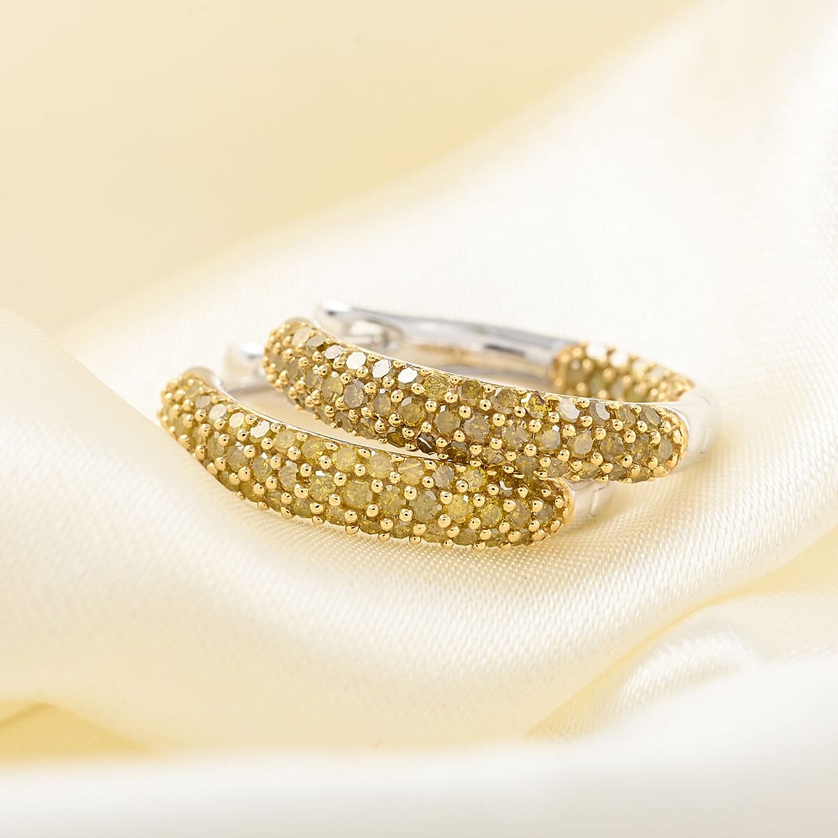 Yellow Diamond Hoop Earrings in Rhodium & Platinum Over Sterling Silver 1.00 ctw image number 1