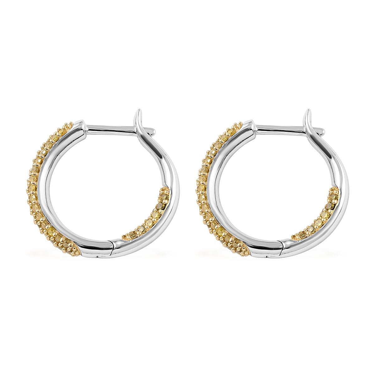Yellow Diamond Hoop Earrings in Rhodium & Platinum Over Sterling Silver 1.00 ctw image number 3