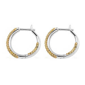 Yellow Diamond Hoop Earrings in Rhodium & Platinum Over Sterling Silver 1.00 ctw