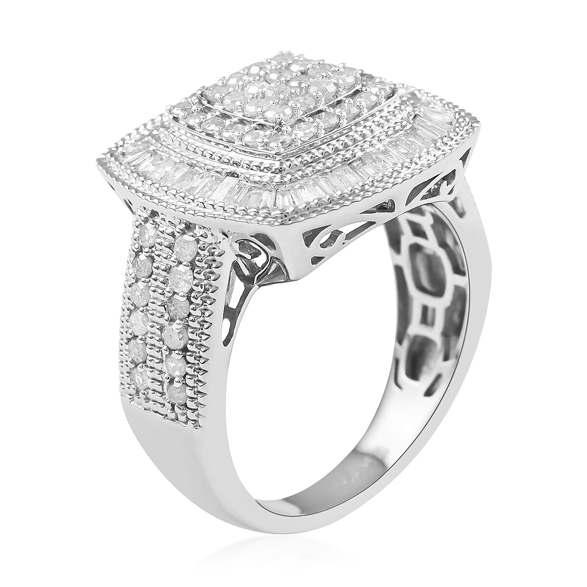 Diamond Ring in Platinum Over Sterling Silver (Size 10.0) 1.50 ctw
