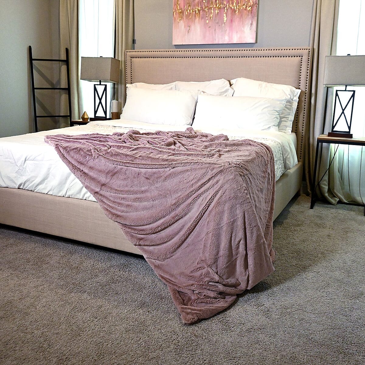 Homesmart Lavender Stock Solid Double Layers Rabbit Hair Throw image number 1