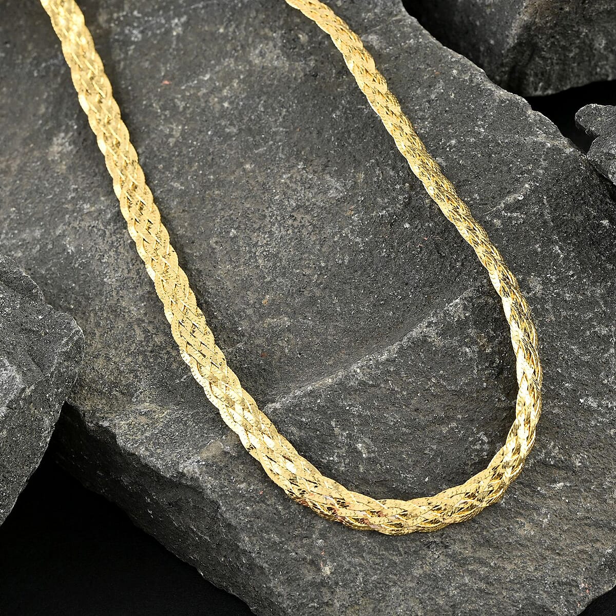 14K Yellow Gold Over Sterling Silver Braided Herringbone Necklace, Silver Chain Necklace (20 Inches) image number 1