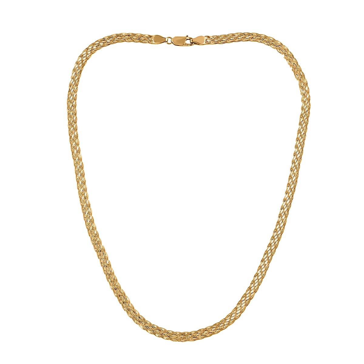 14K Yellow Gold Over Sterling Silver Braided Herringbone Necklace, Silver Chain Necklace (20 Inches) image number 2