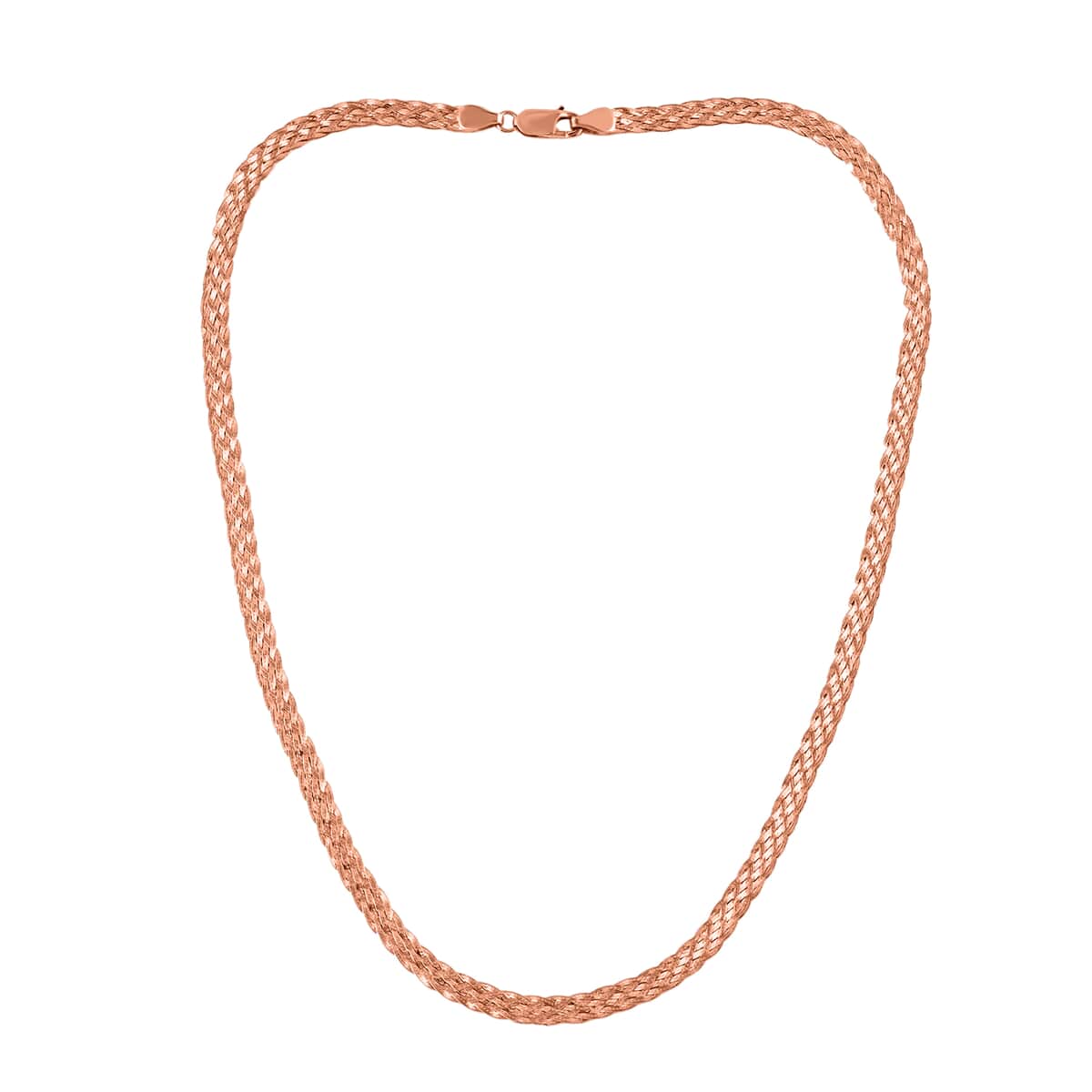 14K RG Over Sterling Silver Braided Herringbone Necklace, Silver Chain Necklace (20 Inches) image number 2