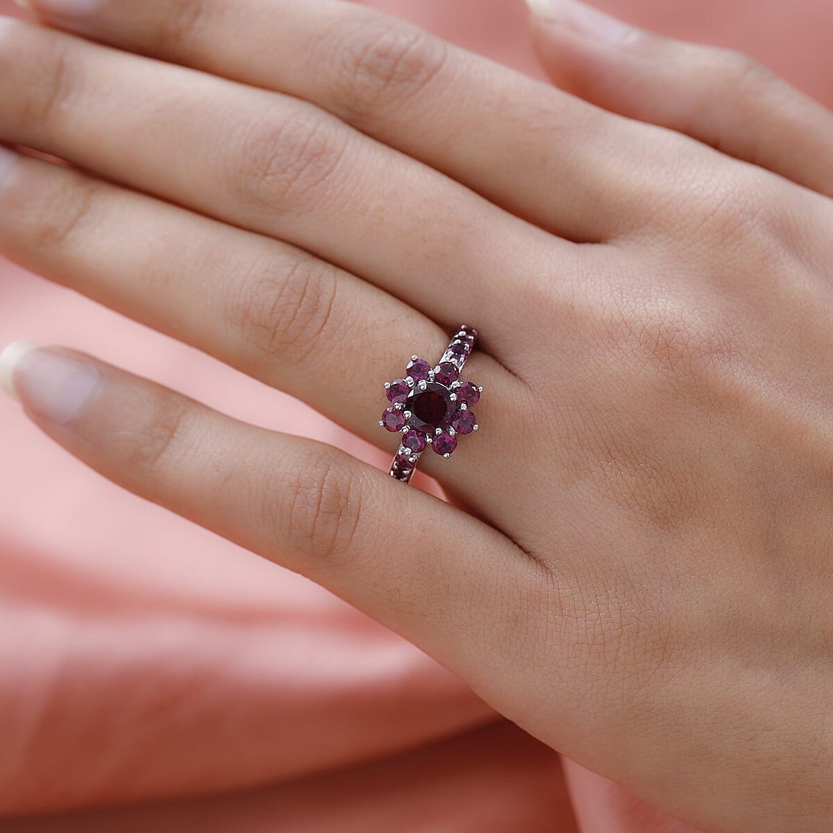 Orissa Rhodolite Garnet Floral Ring in Platinum Over Sterling Silver (Size 10.0) 2.75 ctw image number 2