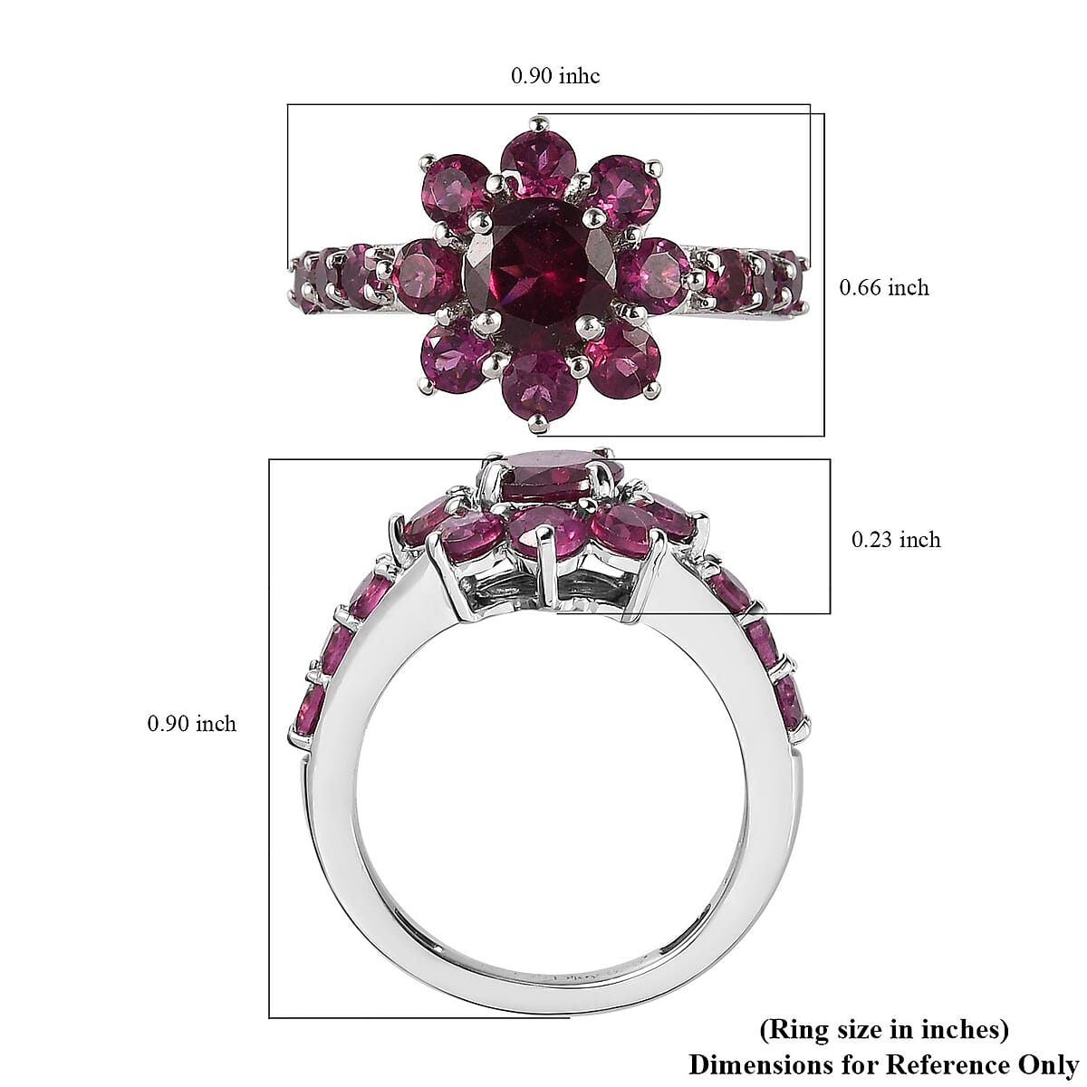 Orissa Rhodolite Garnet Floral Ring in Platinum Over Sterling Silver (Size 10.0) 2.75 ctw image number 5