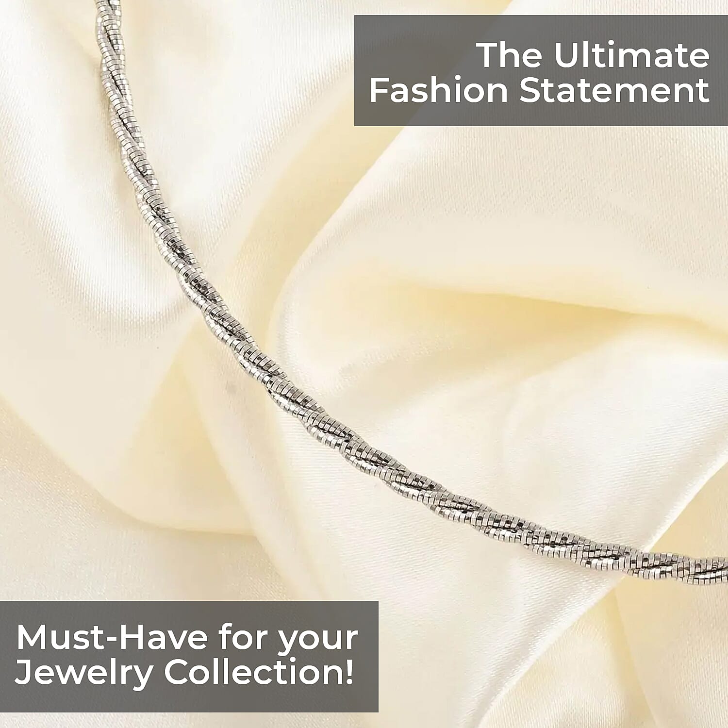 3 Row Twist Spring Omega Necklace, Rhodium Over Sterling Silver Necklace, 18 Inch Necklace  2.7mm 12.60 Grams