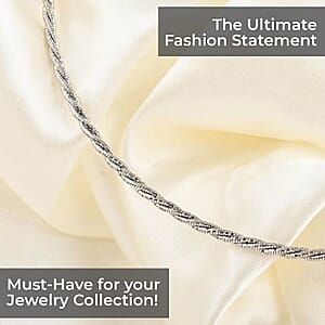 3 Row Twist Spring Omega Necklace, Rhodium Over Sterling Silver Necklace, 18 Inch Necklace  2.7mm 12.60 Grams