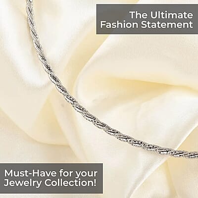 3 Row Twist Spring Omega Necklace, Rhodium Over Sterling Silver Necklace, 18 Inch Necklace  2.7mm 12.60 Grams