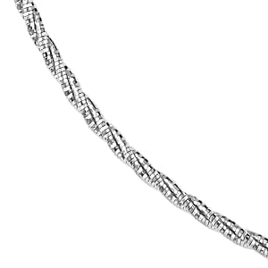 3 Row Twist Spring Omega Necklace, Rhodium Over Sterling Silver Necklace, 18 Inch Necklace  2.7mm 12.60 Grams