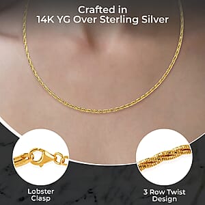 3 Row Twist Spring Omega Necklace, 14K Yellow Gold Over Sterling Silver Necklace, 18 Inch Necklace  2.7mm 13.10 Grams