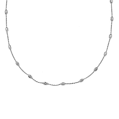 Sterling Silver 3mm Station Oval Moon Diamond Cut Chain Necklace 18-20 Inches 4.40 Grams