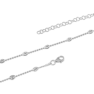 Sterling Silver 3mm Station Oval Moon Diamond Cut Chain Necklace 18-20 Inches 4.40 Grams