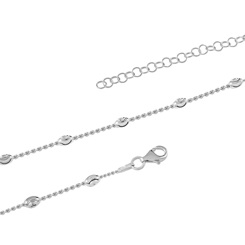 Sterling Silver 3mm Station Oval Moon Diamond Cut Chain Necklace 18-20 Inches 4.40 Grams