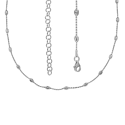 Sterling Silver 3mm Station Oval Moon Diamond Cut Chain Necklace 18-20 Inches 4.40 Grams