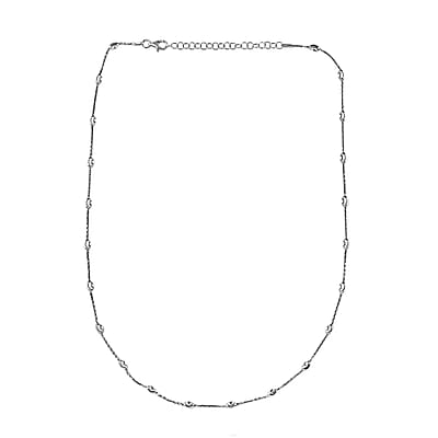 Sterling Silver 3mm Station Oval Moon Diamond Cut Chain Necklace 18-20 Inches 4.40 Grams