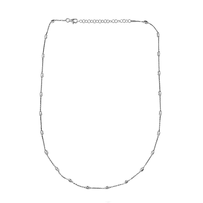Sterling Silver 3mm Station Oval Moon Diamond Cut Chain Necklace 18-20 Inches 4.40 Grams
