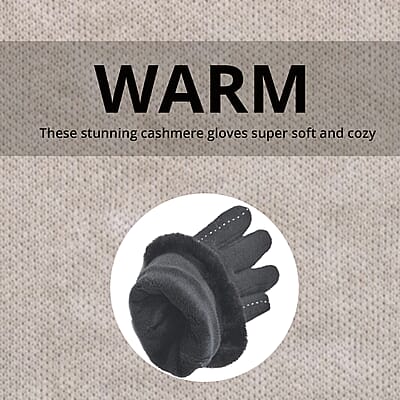 Black Cashmere Warm Gloves with Faux Fur and Equipped Touch Screen Friendly