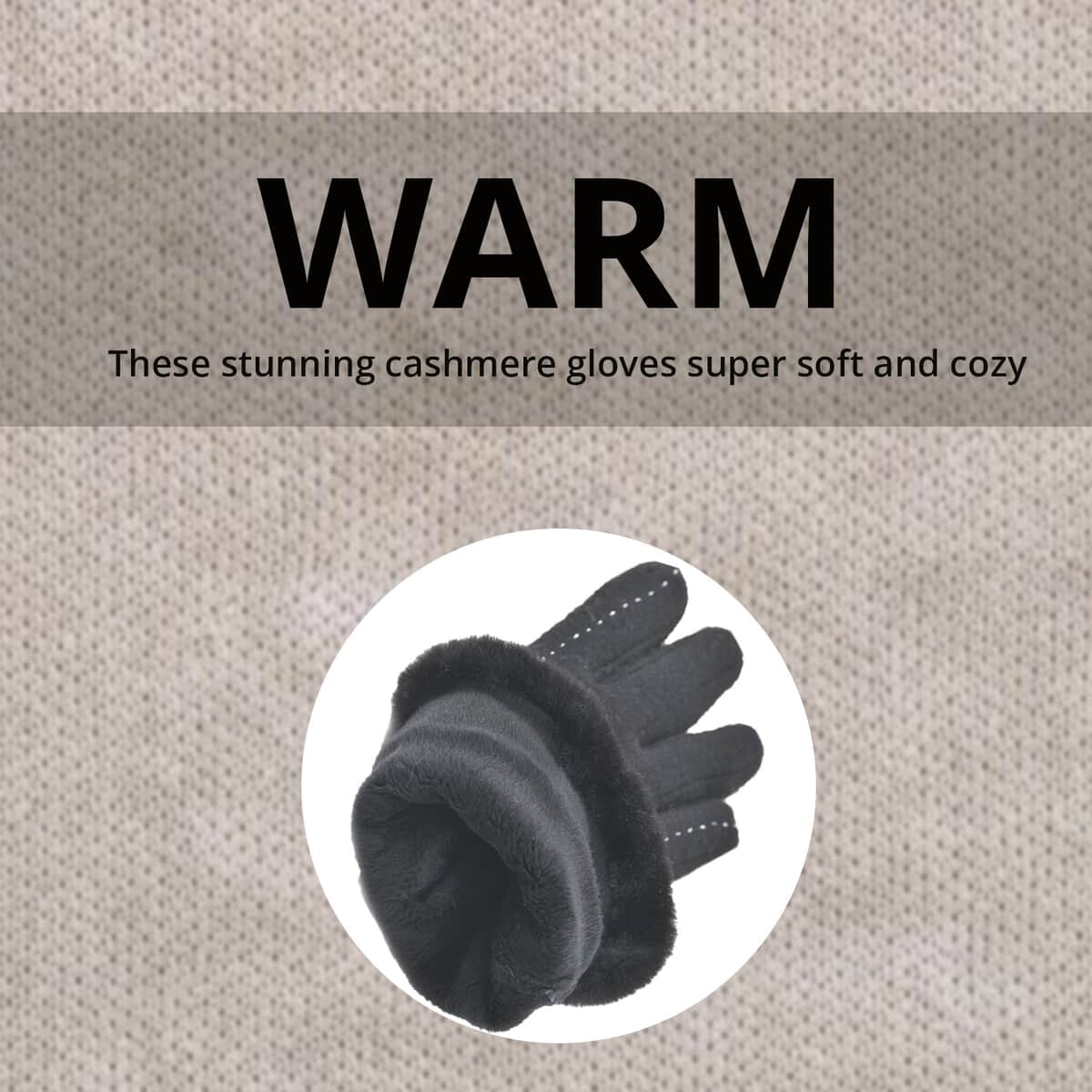 Black Cashmere Warm Gloves with Faux Fur and Equipped Touch Screen Friendly (9.2"x3.54") image number 1