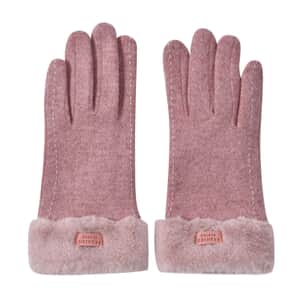 Pink Cashmere Warm Gloves with Faux Fur and Equipped Touch Screen Friendly