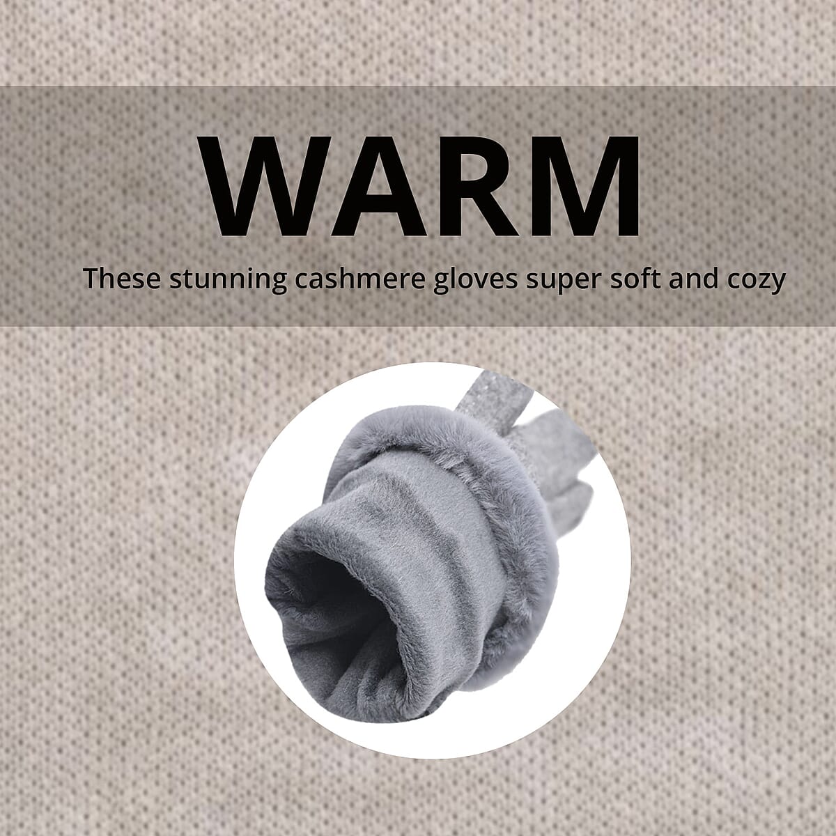Gray Cashmere Warm Gloves with Faux Fur and Equipped Touch Screen Friendly image number 1
