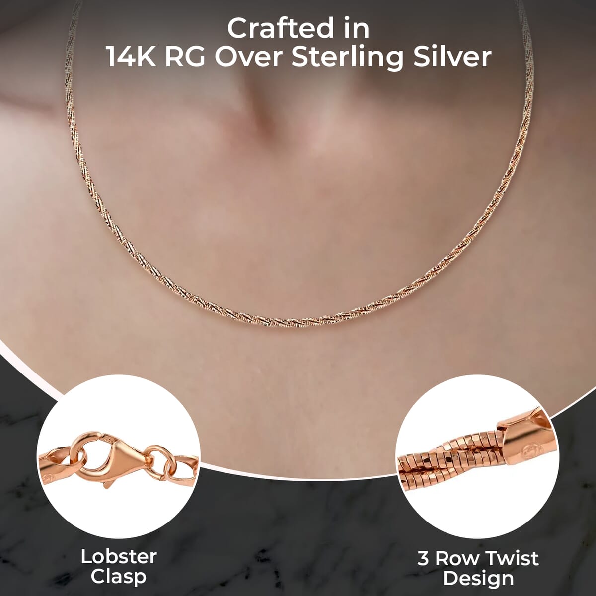3 Row Twist Spring Omega Necklace, 14K Rose Gold Over Sterling Silver Necklace, 18 Inch Necklace  2.7mm 13.20 Grams image number 2