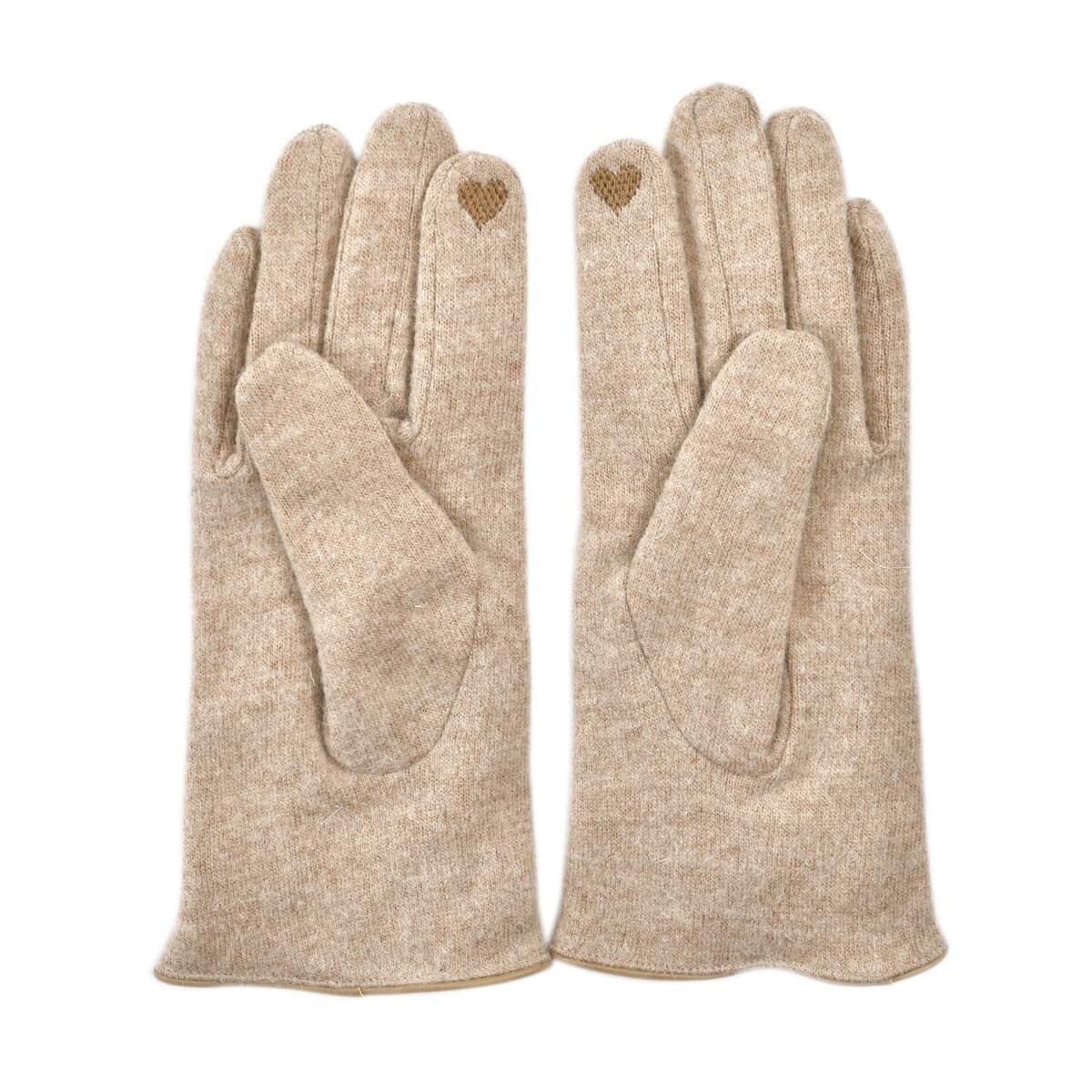 Beige Cashmere Warm Gloves with Bowknot and Equipped Touch Screen Friendly  image number 1