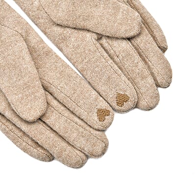 Beige Cashmere Warm Gloves with Bowknot and Equipped Touch Screen Friendly 