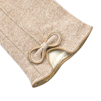 Beige Cashmere Warm Gloves with Bowknot and Equipped Touch Screen Friendly 