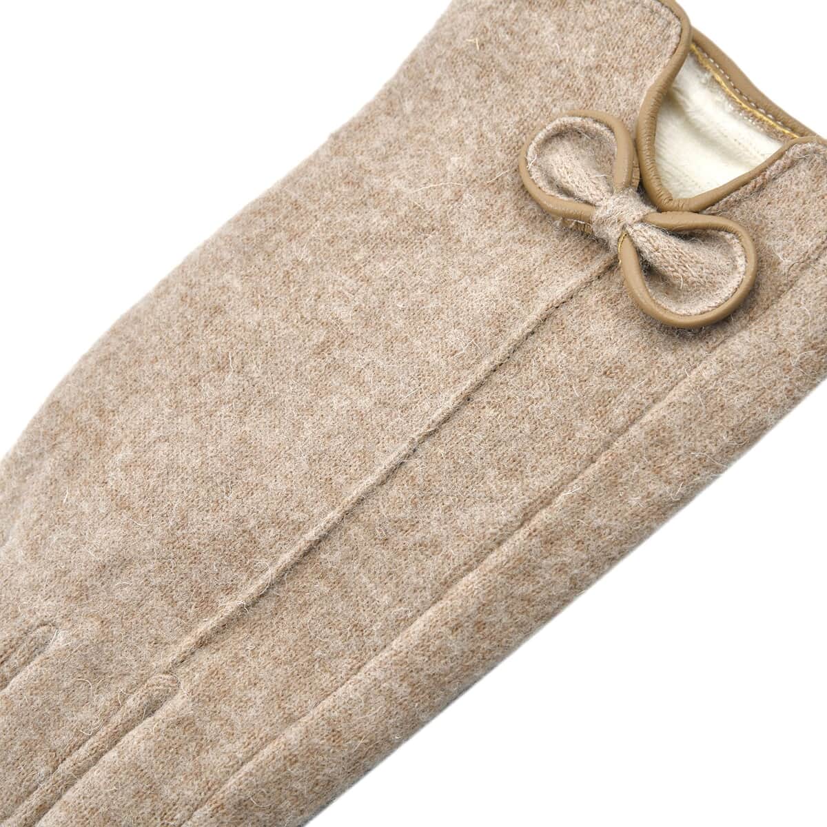 Beige Cashmere Warm Gloves with Bowknot and Equipped Touch Screen Friendly (9.2"x3.54") image number 5