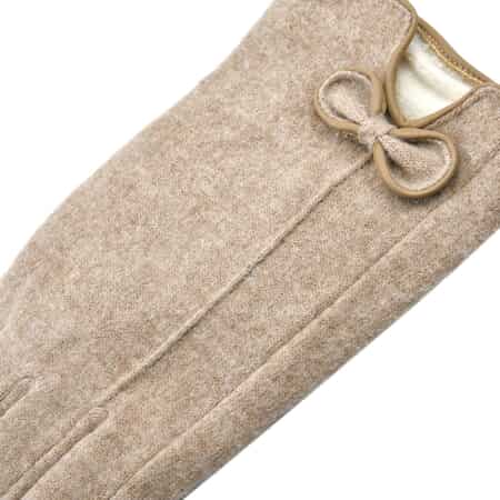 Beige Cashmere Warm Gloves with Bowknot and Equipped Touch Screen Friendly  image number 5